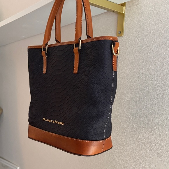 Dooney & Bourke Blue Cara Leather Tote | Python-Texture Shoulder Bag - Picture 3 of 16